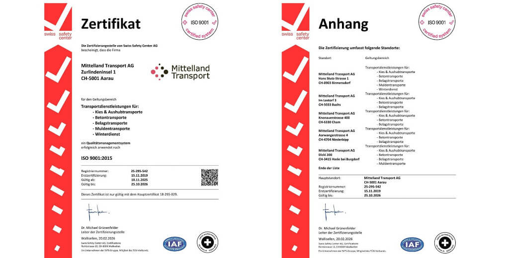 Zertifikat ISO 9001 Mittelland Transport AG (Standortzertifikat Jura Management AG) 18 02 2026